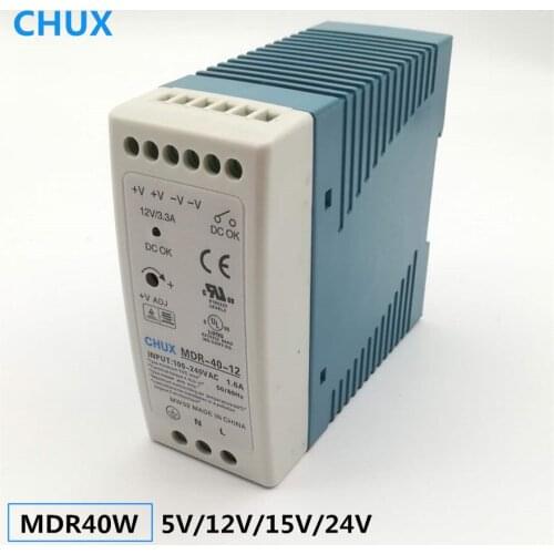 CHUX Switching Power Supply 5v 12v 15v 24v Din rail type 40W MDR40W For Industry LED Power Supplies MDR-40W