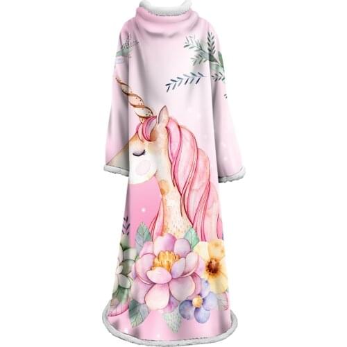 Colorful Unicorn Printed Warm Sleeve Blanket Home Couch Bed Throw Blanket for Adults Kids Travel Cold-proof Cover Blanket