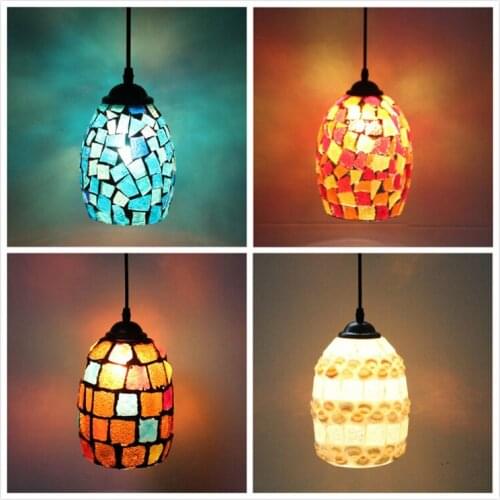 Color mosaic bohemian pendant light restaurant cafe bar aisle balcony retro hang light mediterranean creative pendant lamp