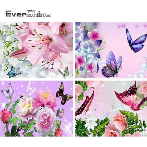 Evershine Diamond Painting Flower Butterfly Cross Stitch Full Square Drill Mosaic Embroidery Painting Rhinestone Wall Stickers