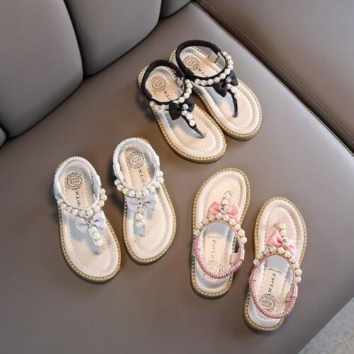 Summer 2021 new girls pearl sandal baby girl bow princess slippers flip-flop beach shoes baby girl shoes