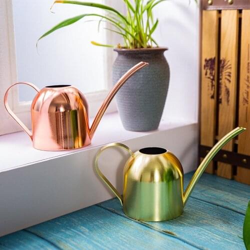500ML Stainless Steel Long Mouth Watering Pot Green Plant Watering Can Golden Small Watering Gardening Tools Control Water
