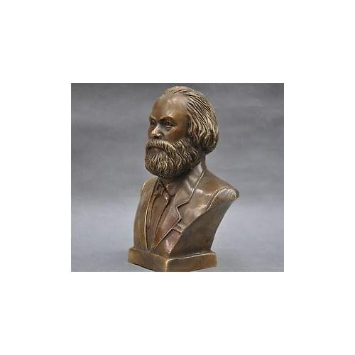 Chinese Old 7'' German Great Communist Carl Marx Bust Bronze Statue Walking Stick Head decoration bronze factory outlets