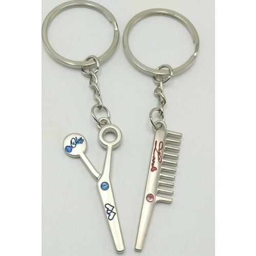 Creative Hair Clip Comb Couple Keychain Metal Key Ring Pendant Creative Key Chain Barber Shop Promotional Gifts