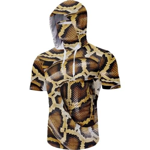 UJWI Summer New 3D Printing Snake Ninja T-shirt Animal Skin Mask Short-sleeved Shirt Oversized Mens Tee Wholesale Purchase 5XL