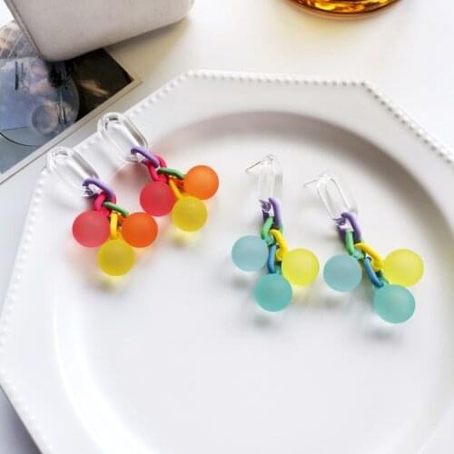 .Lovely Cute Colorful Acrylic Round Ball Earrings for Girls Women Candy Color Big Funny Long Dangle Earrings Bijoux Birthday Gif