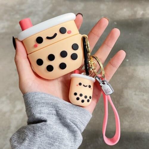 3D Cute Boba Tea Earpods Case for Huawei FreeBuds 4i Milk Bubble Tea Cup Wireless Bluetooth Earphone Cover Accessories Key Chain
