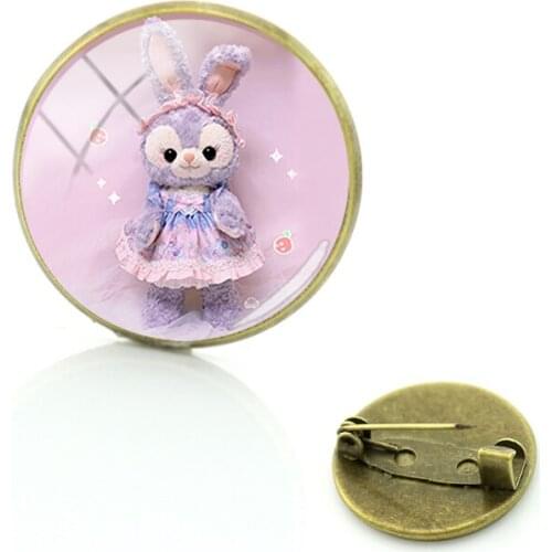 Disney Star Dew Bear Fashion Taste Style Brooch Round Glass Fashion Charm Brooch Pin Brooch Cartoon Plush Picture Retro Jewelry