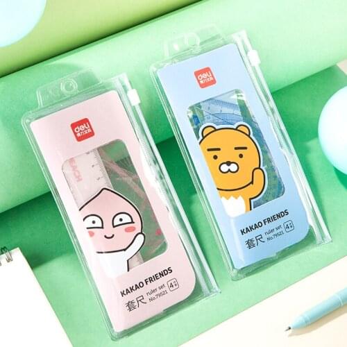 4pcs / set of Deli 79521 cartoon multifunctional drawing combination ruler + triangle ruler + protractor, student supplies