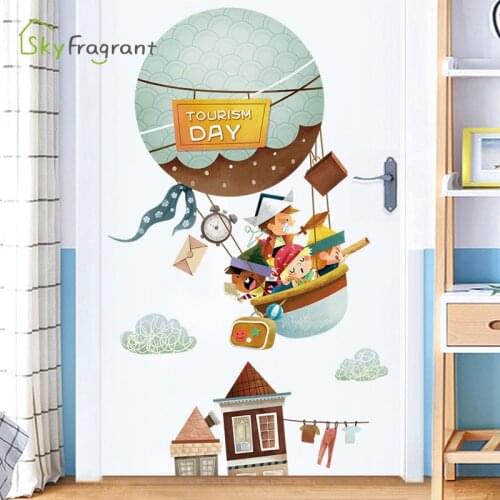 Cartoon animals hot air balloon self-adhesive home decoration stickers kids room decor living room decor background wall sticker