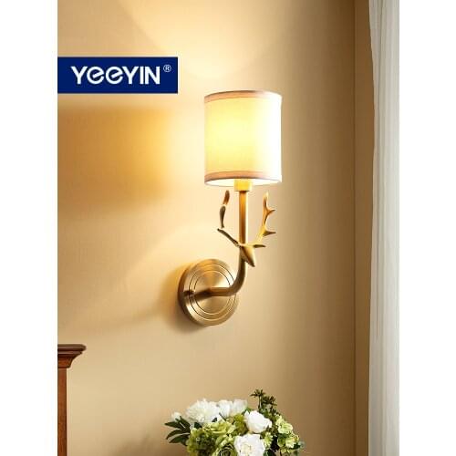 YEEYIN Wall Lamps with Delicate Creative Elk design For Home Bedside Livingroom Study Decoration Full Copper Wall Lights 220V