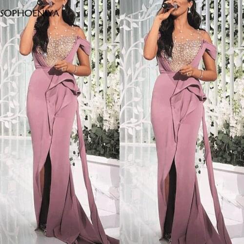 New Arrival Custom made Robe De Soiree Dusty Pink Beaded Evening Dresses Long 2021 Dubai Muslim evening dress Party gown