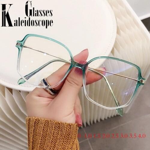 Oversized Finished Myopia Glasses Frame Women Men Anti Blue Light Blocking Eyeglasses Metal Frames Green 0 -1.0 1.5 2.0 2.5 3.0