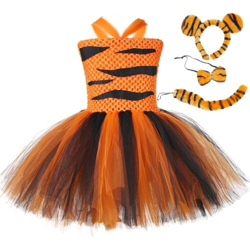 Tiger Girls Tutu Dress Outfit Zoo Animal Toddler Baby Girl Fancy Performance Birthday Party Dresses Kids Halloween Costumes Set