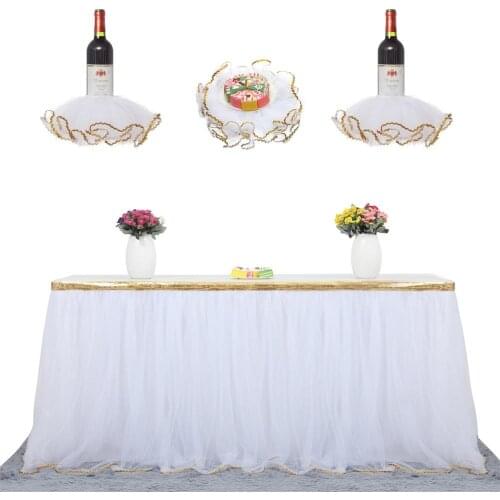 HobbyLane Golden Sequin Fluffy Tutu Table Skirt Tulle Red Wine Cake Decor Skirt For Birthday Wedding Party Decoration