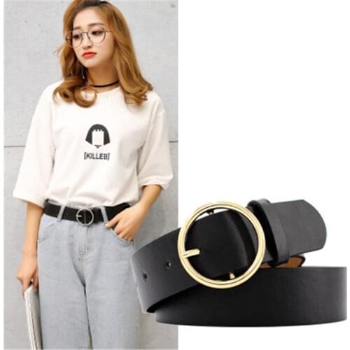 PU Leather New Round Buckle Womens Belt Wild Skirt Denim Pants belt Explosive accessories belt feminino cinturones