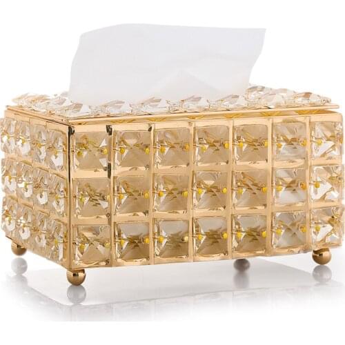European style retro tissue box hollow metal crystal paper box gold copper crystal tissue box home creative desktop storage box