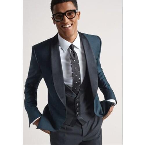 Latest Design Groom Tuxedo Excellent Mens Wedding Dress Mens Business Party Suits 3 Pieces (Jacket+Pant+Vest+Tie)