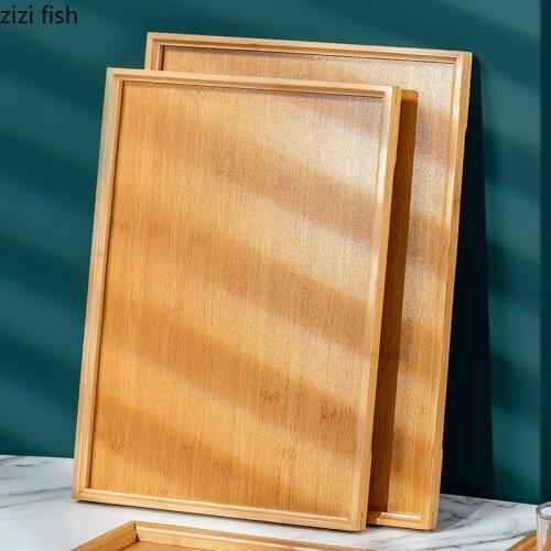 Modern Simple Rectangular Tea Set Bamboo Wooden Tray Afternoon Tea Pastry Dessert Tray Household Cake Candy Tray Home Decoration