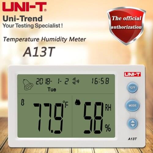 UNI-T A13T Temperature Humidity Meter; Indoor temperature and humidity table, time/date/week/temperature humidity display