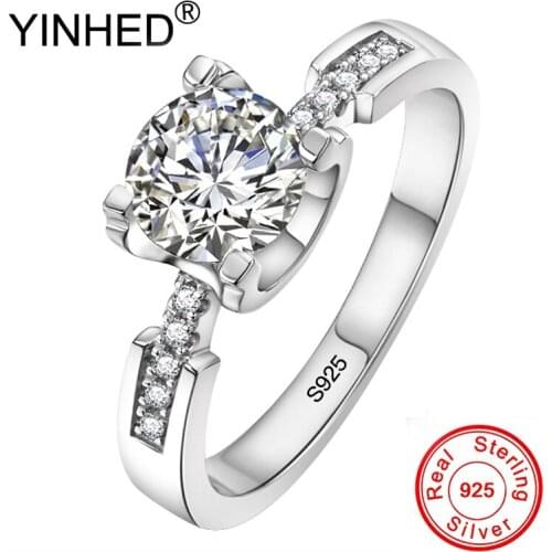 YINHED Classic Luxury Wedding Rings for Women High Quality Sterling Silver S925 Bridal Jewelry 1ct Diamond Engagement Ring ZR717