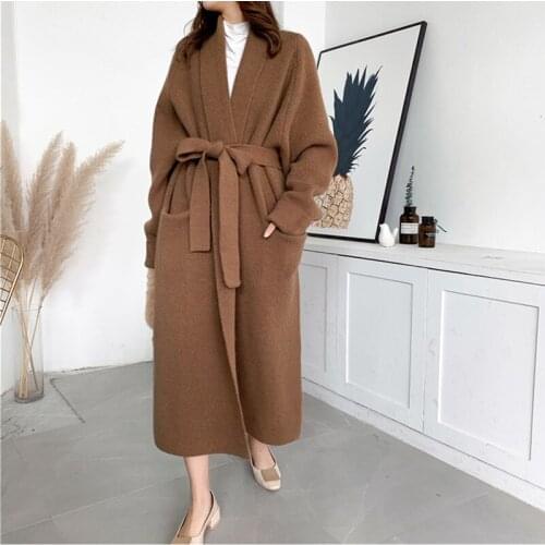 2020 Alpaca Knit Cardigan Jacket Women Autumn And Winter New Wild Mid-length Sweater Loose Thick Windbreaker Female Outerwear