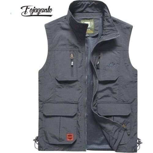 FOJAGANTO Mens Thin Multi-Pocket Waistcoat Spring and Autumn Outdoor Sports Leisure Vest Solid Color Tooling Loose Waistcoat