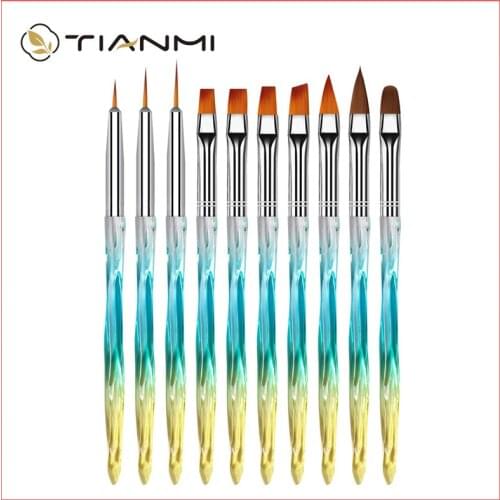 10Pcs/Set Nail Art Paint Pen Gradient Blue Crystal UV Gel Carving Phototherapy Pen Acrylic Nail Art DIY Professional Tool TIANMI