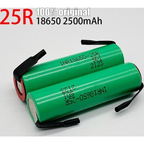 100% New Brand 18650 2500mAh Rechargeable battery 3.6V INR18650 25R M 20A discharge + DIY Nickel