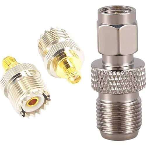 1x F Type Female to SMA Male Plug Coaxial Adapter & 2x RF Coax Adapter SMA Female to SO239 Female UHF Jack Cable