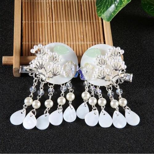 2 pcs Vintage Antique pearl shell Hair Clips Hanfu Bride Wedding Hair Jewelry Handmade Hair clip