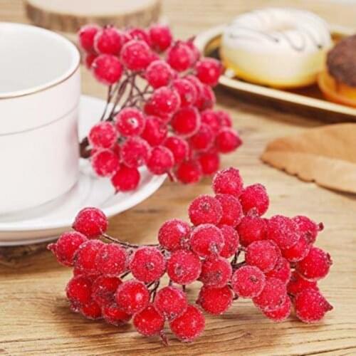 2021 New Mini Fake Fruit Artificial Glass Berries Pomegranate Red Cherry Bouquet Stamen Christmas Decorative DIY Accessories