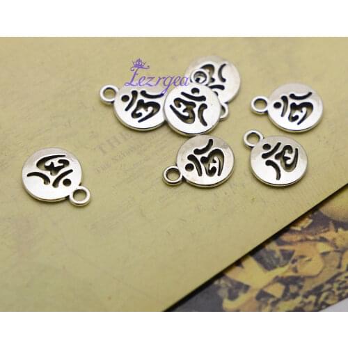 50pcs/lot--13x10mm, yoga charms, Antique silver plated OM charms,DIY supplies, Jewelry accessories