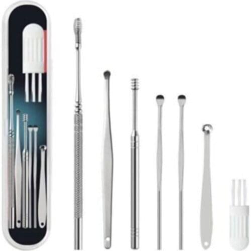 7Pcs/Set Ear Wax Collector Stainless Steel Ear Wax Cleaning Stick Ear Care Cleaning Spoon Set Stainless Steel Ear Cleaning Set