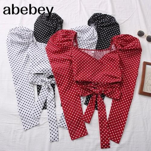 2021 New Spring Summer Women Fashion All-match Blouse V-neck Puff Long Sleeve Blouse Bow Sashes Lace up Top