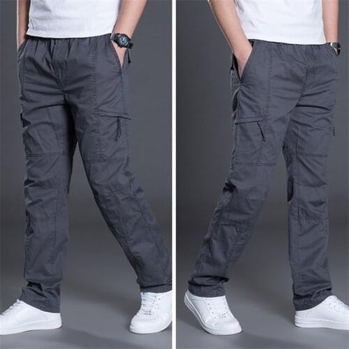 Plus Size 7XL Cargo Pants Men Outwear Multi Pocket Casual Cotton Straight Slacks Pants Military Trousers Overalls Zipper Pants