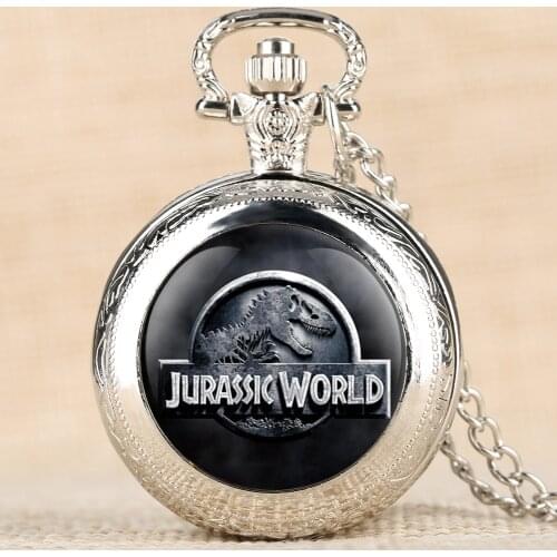Hot Movie Theme Jurassic World 2 Quartz Pocket Watches Dinosaur Pattern Fob Watches 4 Color Pendant Clock For Boys Girl