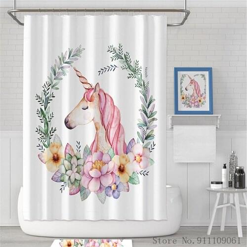 Colour Unicorn Polyester Fabric Waterproof Mildew Proof Shower Curtain Can Be Customized Bathroom Partition Decoration Curtain