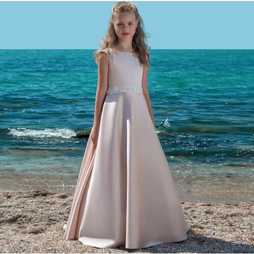 Appliques Long Flower Girl Dresses For Weddings 2019 Robe De Soiree O-Neck Holy Communion Dress Luxury Pageant Gowns For Girls