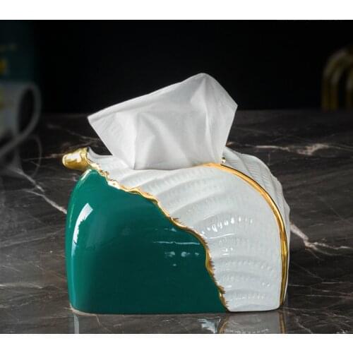 Home Light Luxury Ceramic Tissue Box Ornaments Nordic Three-dimensional Green Gold Storage Box Creative Bathroom Decoration