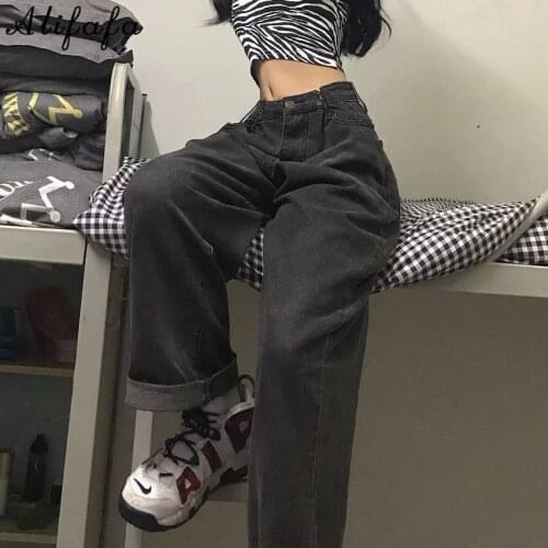 Women Jeans Vintage Adjustable High Waist BF Oversize Wide Leg Trousers Autumn New Ins All-match Streetwear Retro Korean Chic