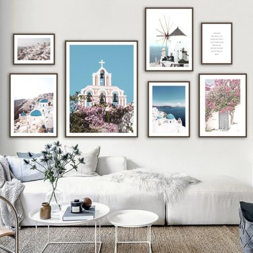 Aegean Windmill Mediterranean Landscape Hotel Art Canvas Painting Nordic Posters Wall Pictures For Home Decor