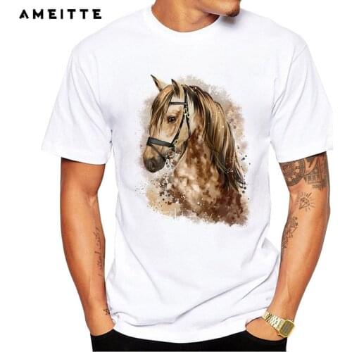 AMEITTE Fashion Retro Watercolor Horse T-Shirt Mens Painting Horse Print T Shirt Summer Hipster Cool Animals Tee Shirts Tops