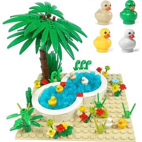 Moc City Farm Duck Pond Pool Blocks Small Particles Green Yellow Duck Accessories DIY Toy For Kid Compatible Building Block Gift