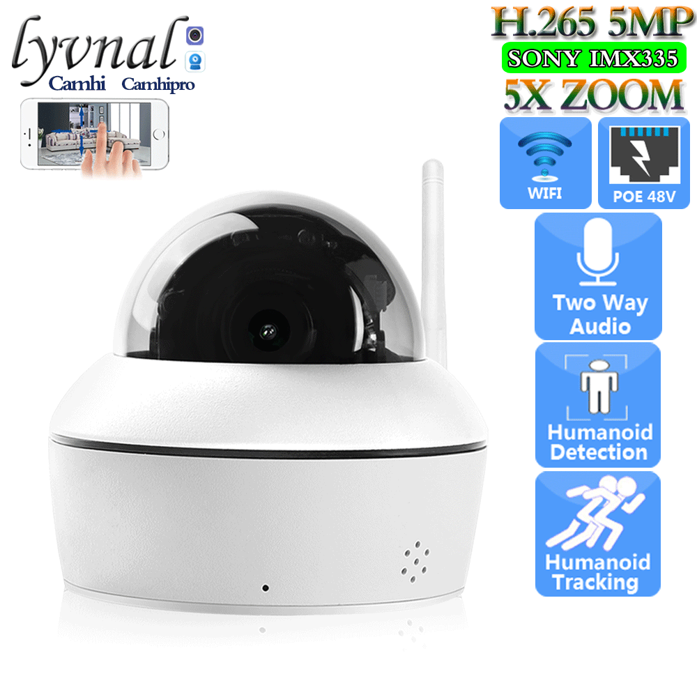 LYVNAL 5MP Security IP Camera Wifi PTZ Dome Full Metal 5X Auto Zoom Humanoid Tracking 1080P CCTV Two Way Audio SD TF Card Slot
