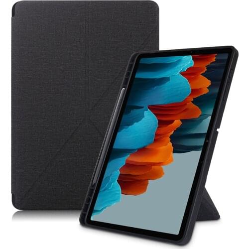 TPU Back Cover for Samsung Galaxy Tab S7 Plus Leather Case T970 T975 Smart Cover with Auto Sleep Wake UP and Pencil Slot+Pen