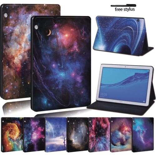 For Huawei MediaPad T3 8.0 /T3 10 9.6 /T5 10 Leather Tablet Stand Folio Cover-Star space tablet Stand Case For Honor Play Pad