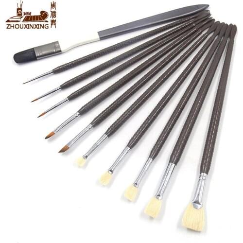 Beauty fishtail new painting brush fan shap Gouache pens brush Hazel and knife shap hook thread brush sets 11pcs art supplies