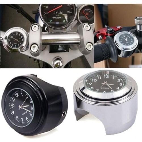 Motorcycle Quartz Clock 7/8" Waterproof Chrome Bike Handlebar Mount Watch Aluminum Luminous Clock Universal Accessories