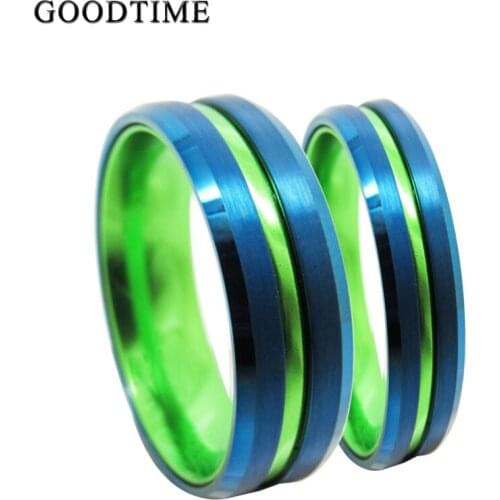 Fashion Tungsten Carbide Couple Ring Engagement Wedding Band Blue Green Color Ring Jewelry Accessories Gift For Men Woman